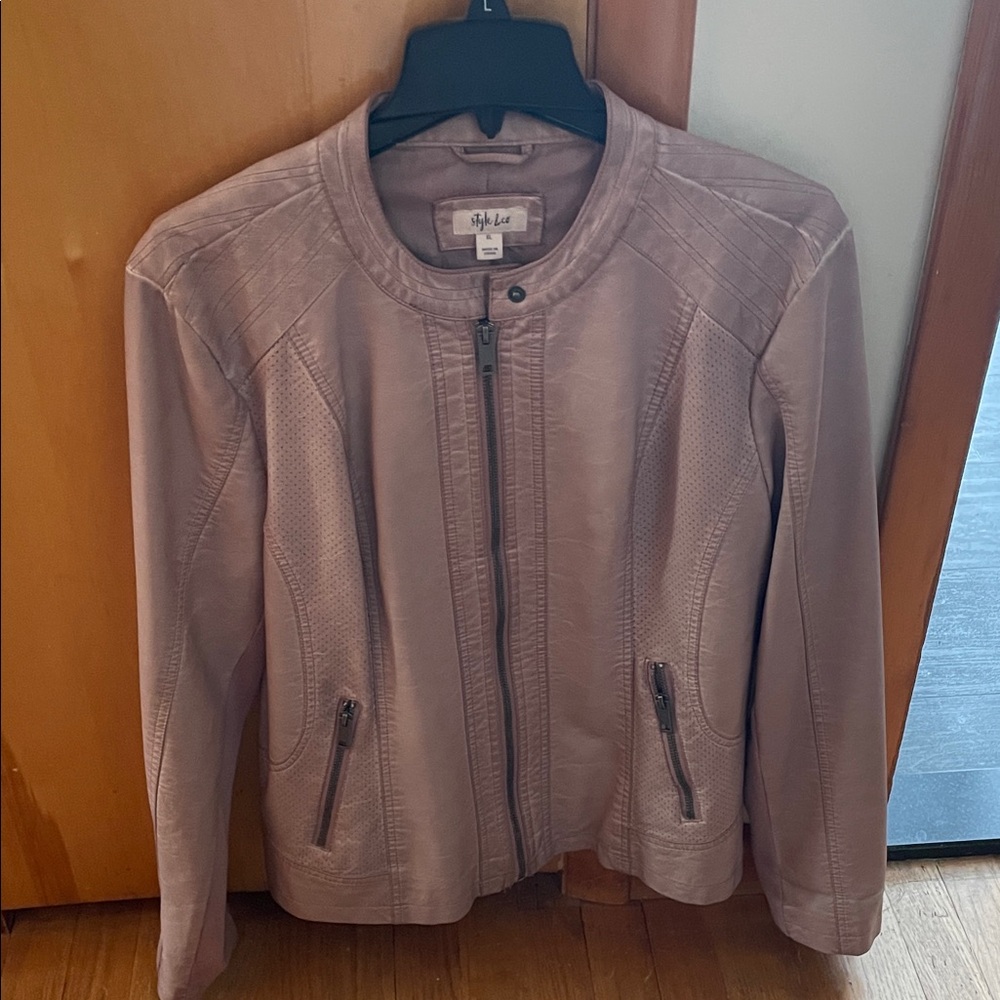 Style & Co. Mauve Faux Leather Moto Jacket